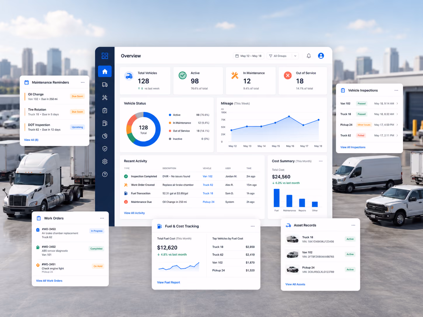 Simply Fleet mixed fleet asset records organized by groups