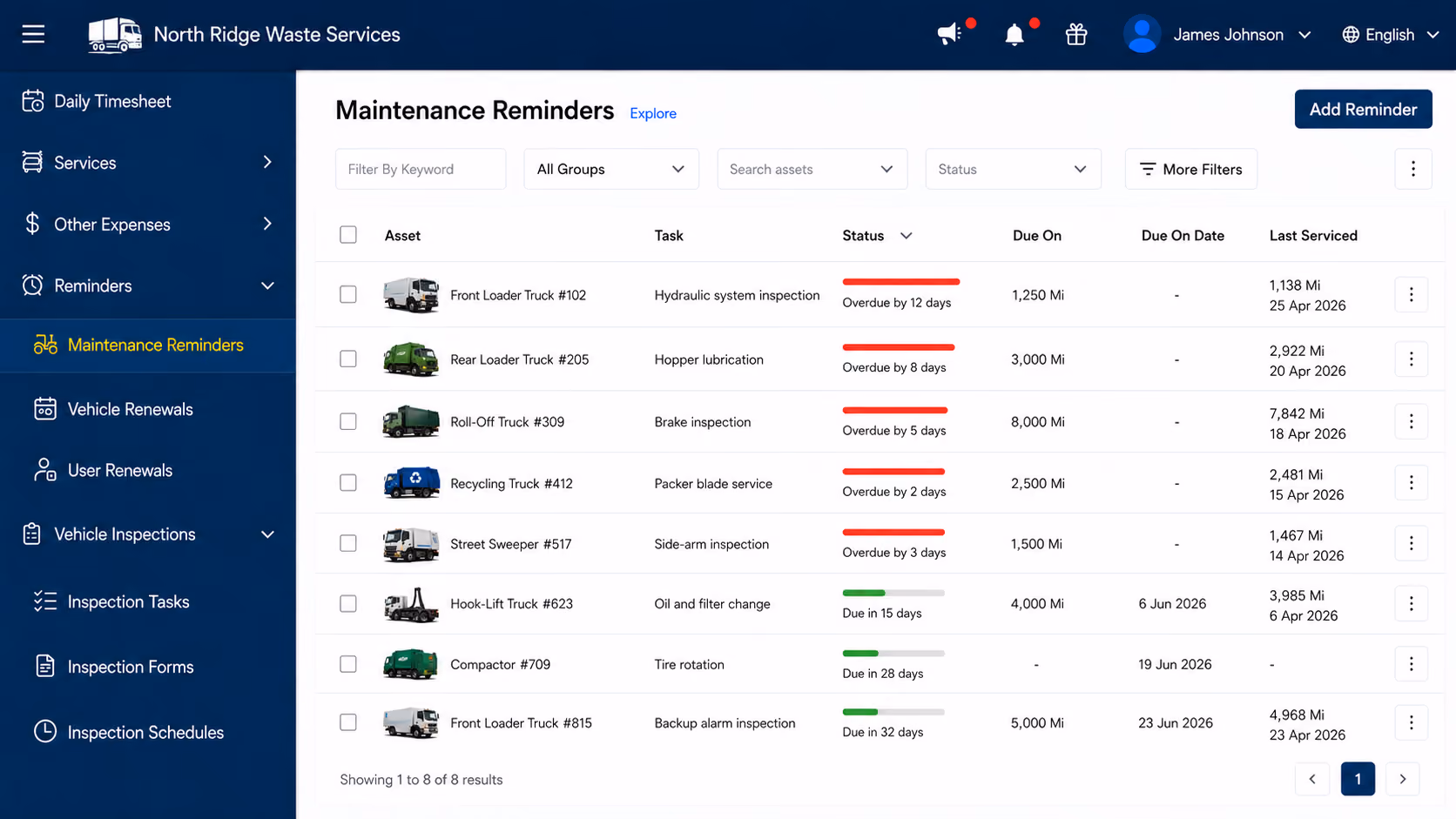 Simply Fleet preventive maintenance reminders for waste management and refuse trucks
