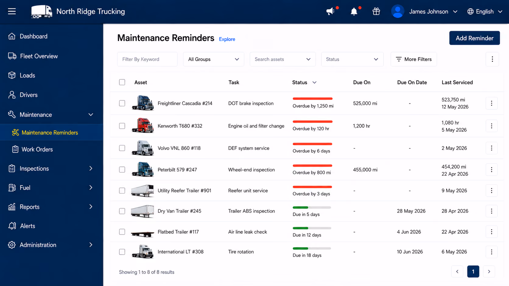 Simply Fleet preventive maintenance reminders for trucking fleets