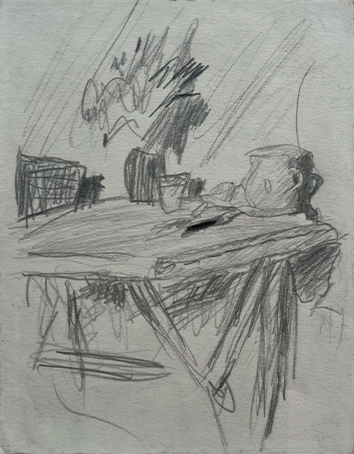 Pierre Bonnard, Table et bouquet dans un intérieur — dessin présenté par la Galerie AB Agnès Aittouares à Paris. Œuvre intime où un bouquet de fleurs posé sur une table dialogue avec la lumière et l’espace domestique, témoignage de la sensibilité de Bonnard pour les scènes d’intérieur et l’art moderne français du début du XXe siècle.