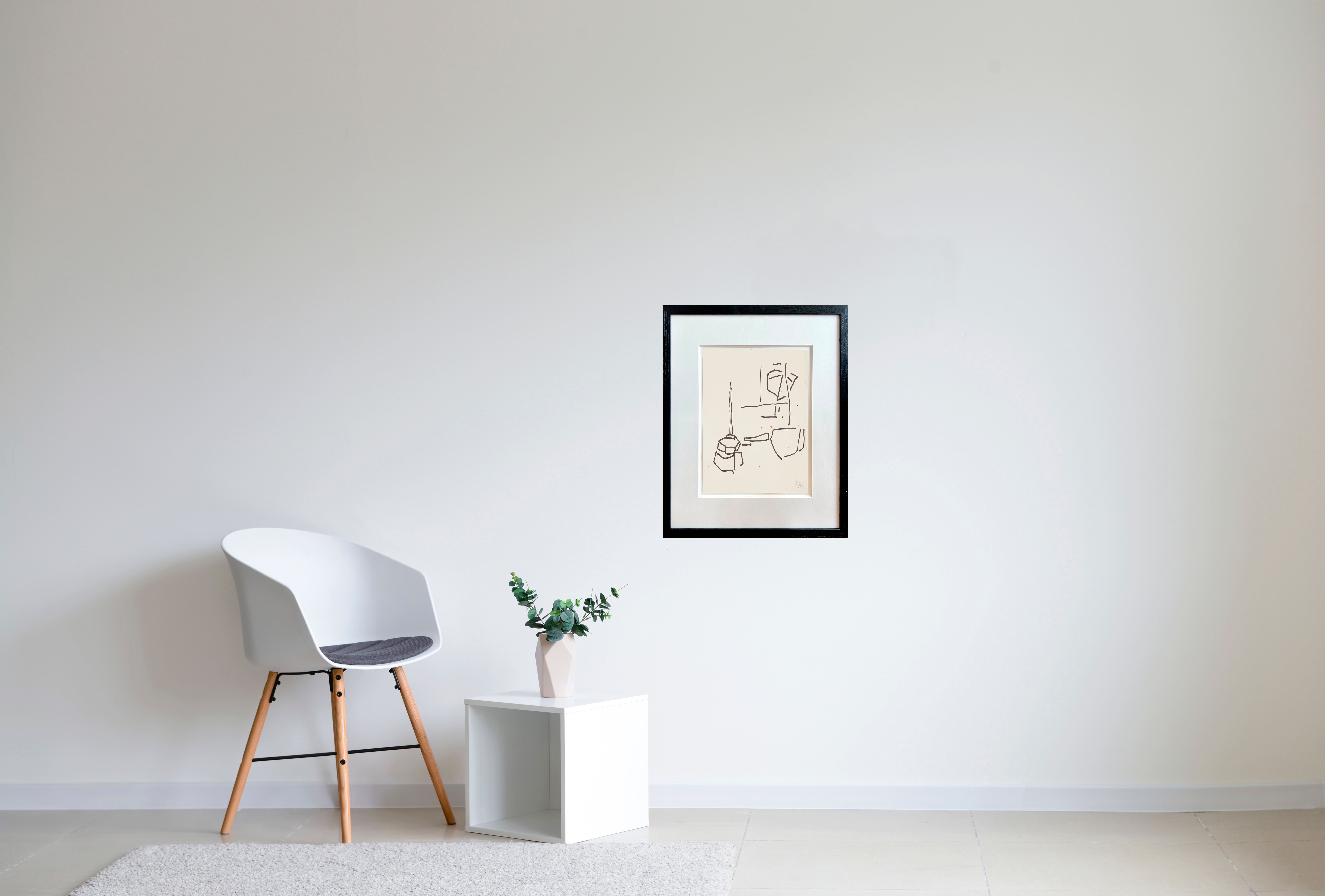 Nicolas de Staël, Bateaux aux Martigues, 1953-1954 — oil on framed canvas from the Jeanne Bucher collection, presented in location by the AB Agnès Aittouares Gallery in Paris. Abstract landscape of boats on the water with impasto and vibrant colors, integrated into a contemporary space where the setting and the light highlight the strength and balance of French modern art of the 1950s.