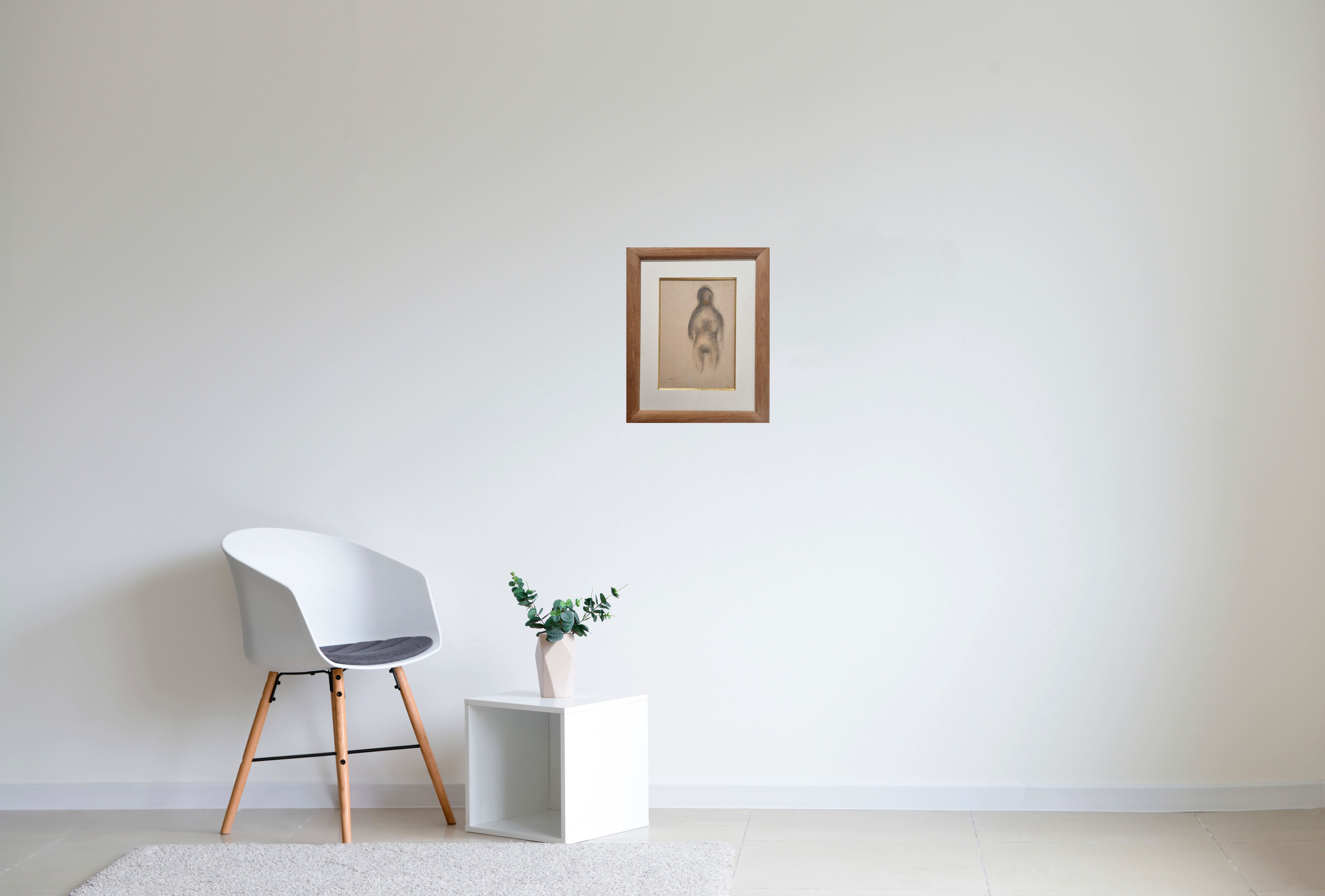 Jean Fautrier, Nu debout — peinture encadrée présentée en situation par la Galerie AB Agnès Aittouares à Paris. Figure humaine dans un style expressionniste et matérialiste, intégrée dans un espace contemporain où le cadre et la lumière mettent en valeur la force sculpturale et la sensibilité tactile caractéristiques de l’art moderne français du XXe siècle.