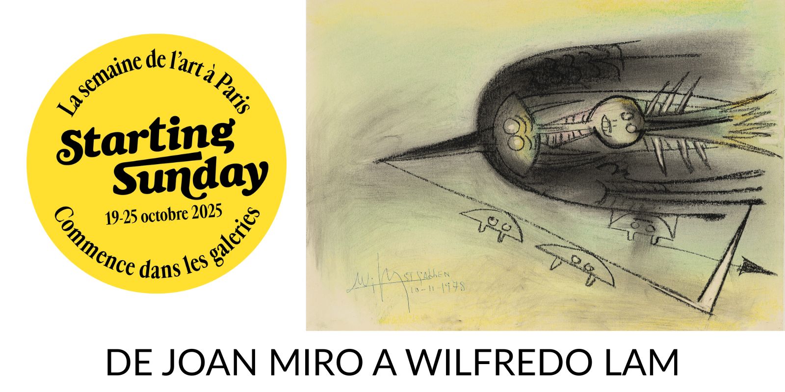 Bannière de l’exposition collective ‘De Joan Miró à Wifredo Lam’ présentée par la Galerie AB – art moderne et abstraction à Paris.