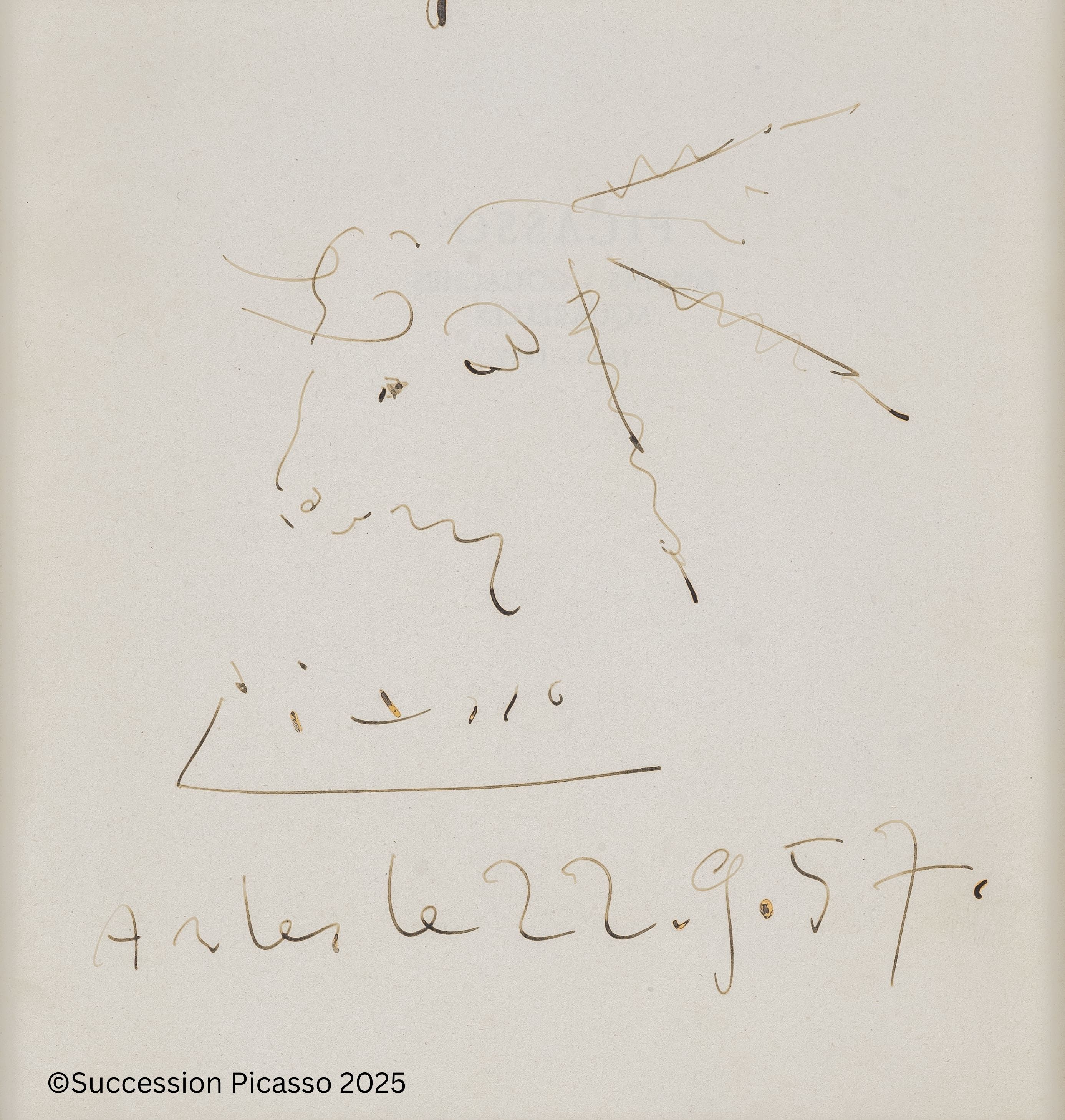 Bullfighting bull by Picasso in his frame alt-show-picasso-pablo-dessin-portrait-carlo-scarpa-galerieab-paris.jpeg, scarpa was an Italian architect, scarpa also means shoe in Italian and Picasso is making a play on words with this portrait Modern Art Modern Art Exhibition Exhibition Exhibition Expo Paris FAB Fine Arts la Biennale Galerie AB Artiste Investment Paris Paris