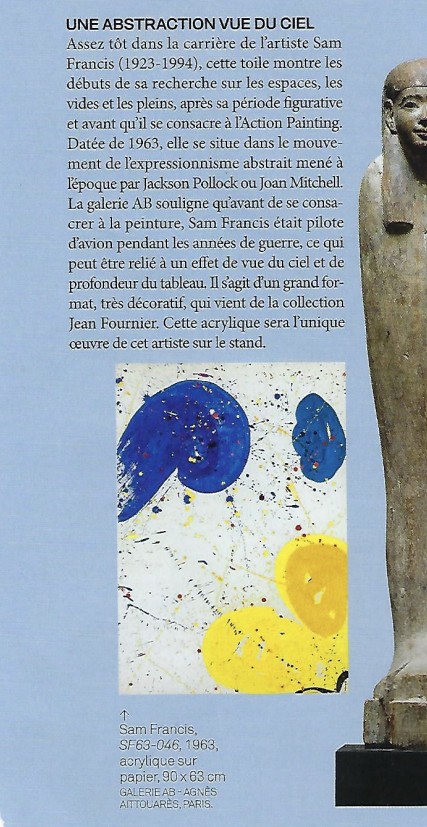 Photographie de l’article de Connaissance des Arts consacré à Sam Francis et à la Galerie AB, présentant une œuvre abstraite majeure datée de 1963