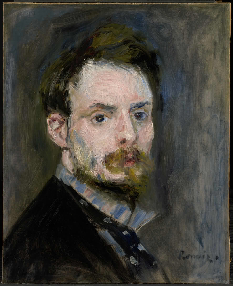 Autoportrait de Pierre-Auguste Renoir peint à la fin du XIXe siècle, huile sur toile révélant la maîtrise impressionniste du modelé, la subtilité des carnations et la sensibilité psychologique du regard, œuvre emblématique de la maturité de l’artiste présentée par la Galerie AB, spécialisée en art moderne et impressionnisme.