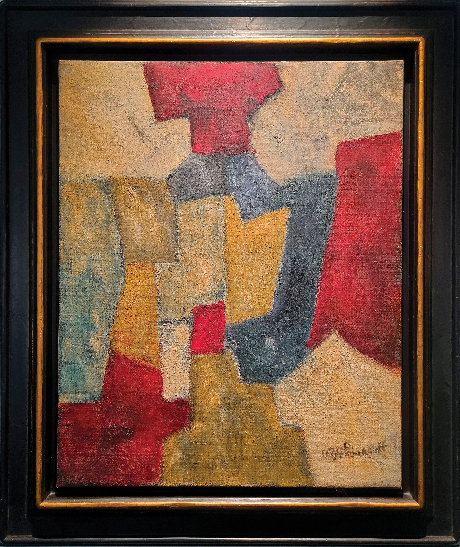 Serge Poliakoff, Composition, 1966, huile sur toile abstraite avec cadre, œuvre présentée à la Galerie AB à Paris