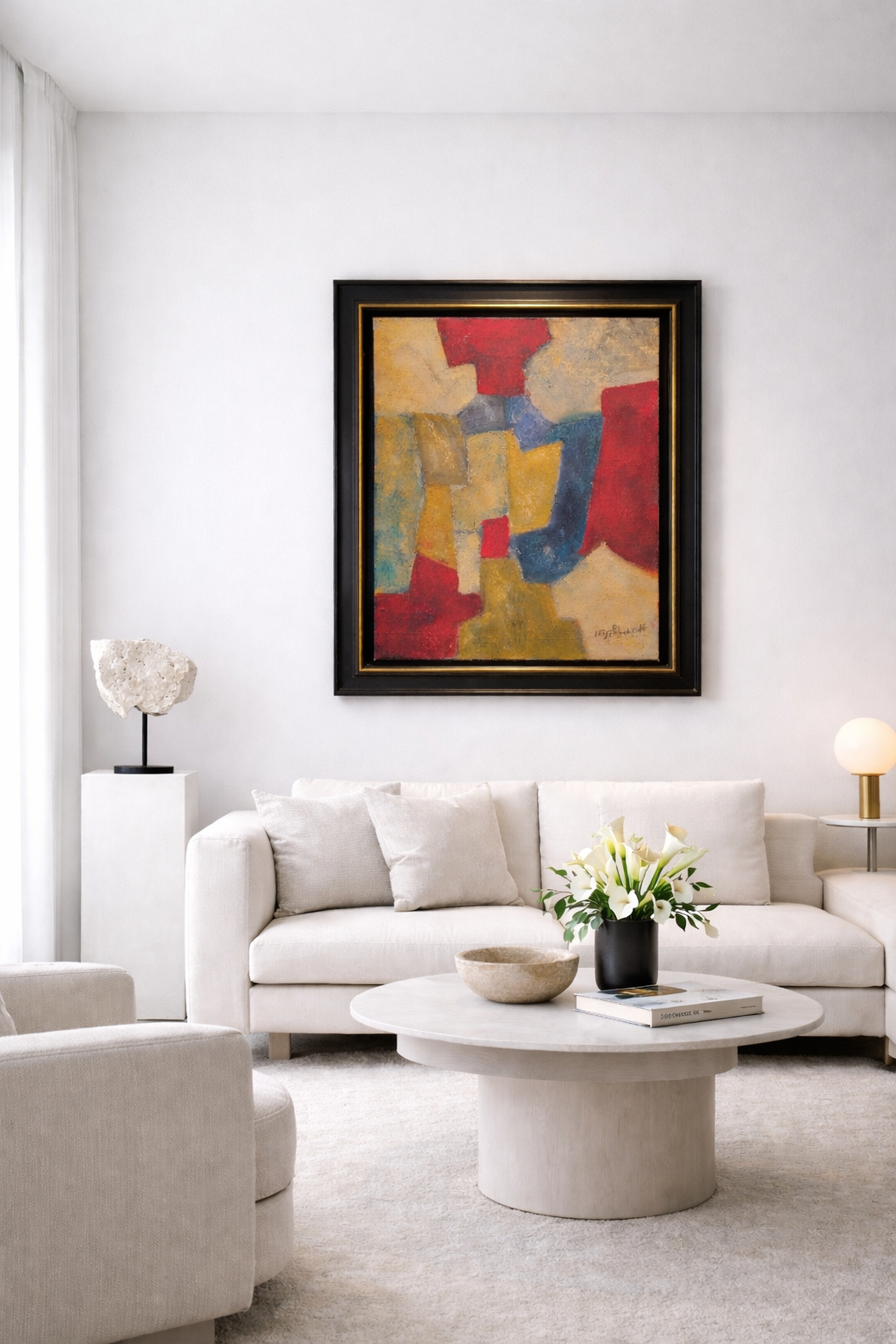 Composition abstraite de Serge Poliakoff (1966) accrochée en situation dans un intérieur contemporain, Galerie AB Paris