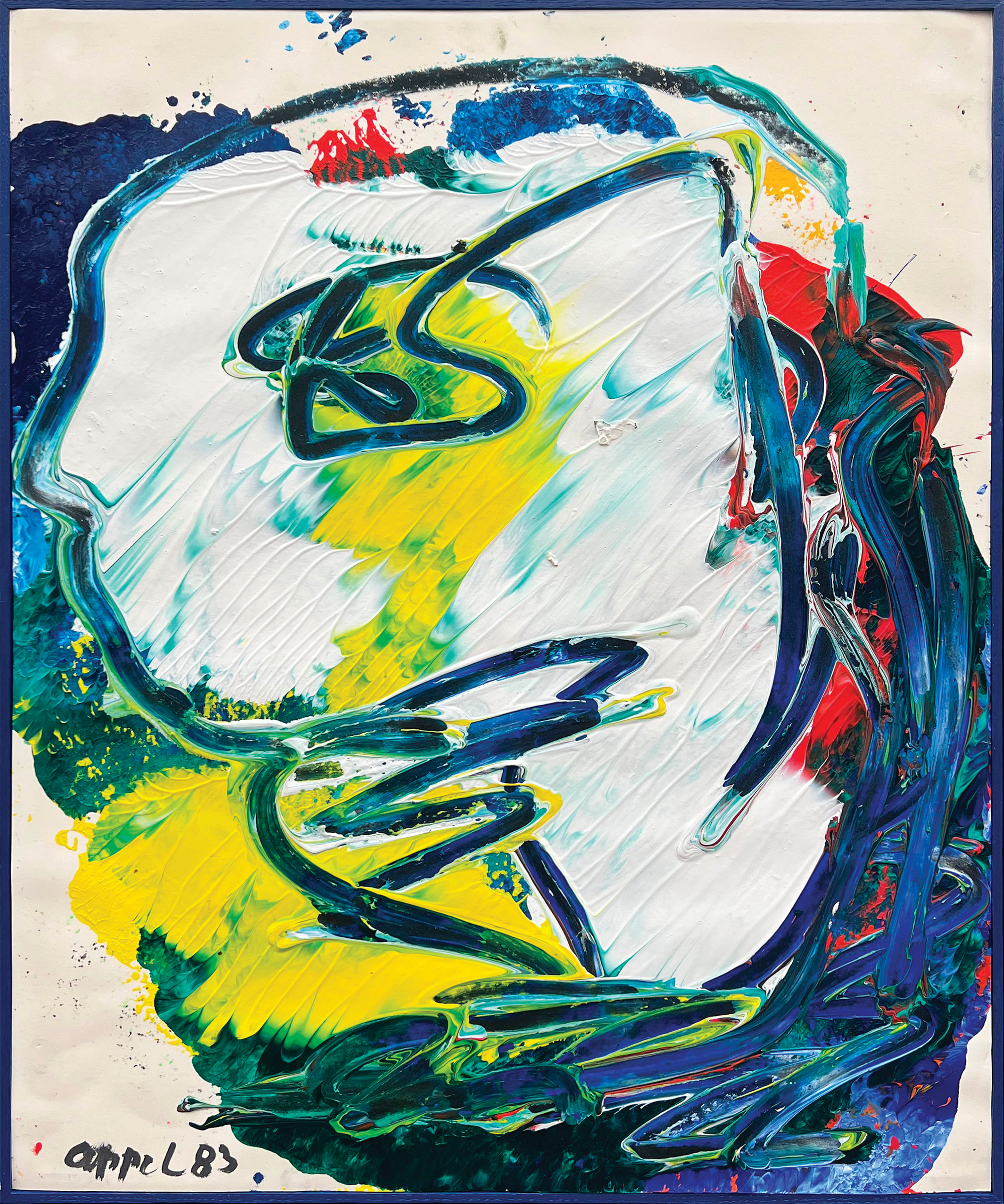 Portrait of Karel Appel, 1983, expressionist work with intense colors and a gestural touch, Galerie AB, Paris.