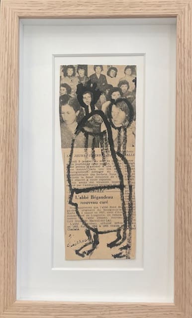 Couple, framed work by Gaston Chaissac created in 1959, figurative composition with naive forms and a contrasting palette, Galerie AB, Paris