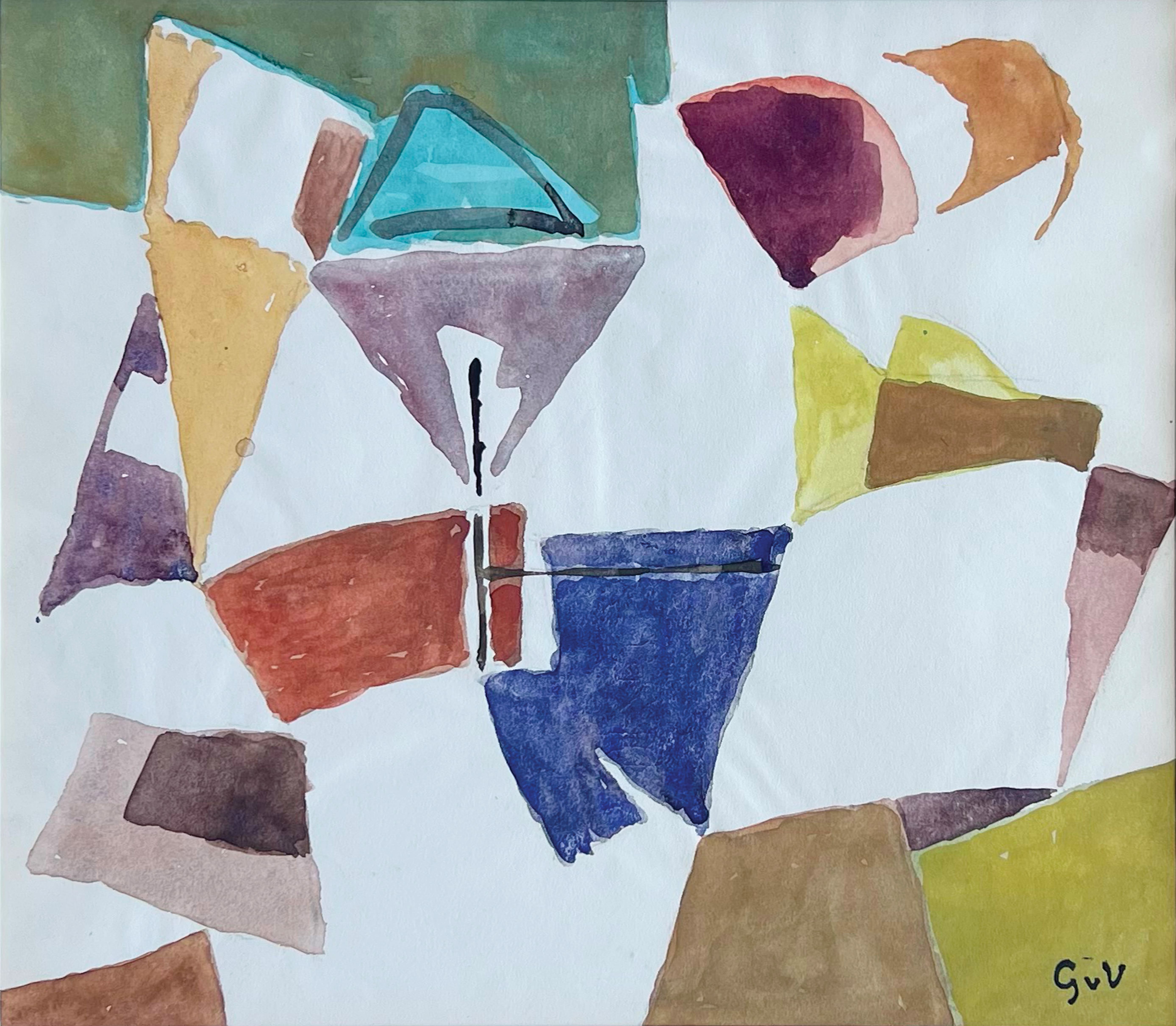 Work by Geer van Velde created in 1959, abstract composition with fluid geometric shapes and nuanced colors, presented at Galerie AB in Paris