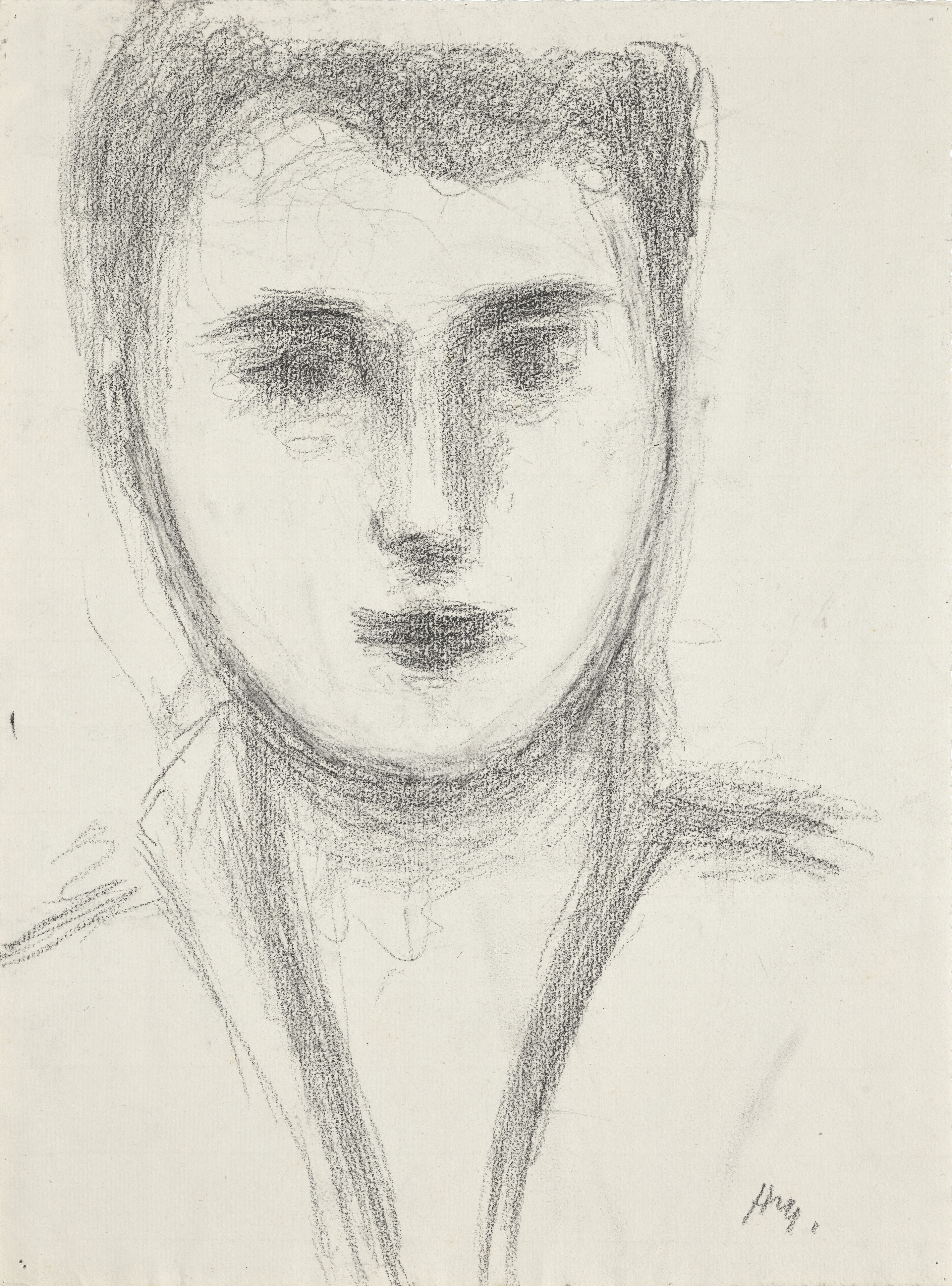 Henri Matisse, Tête de femme (Melle Révillon), 1952, fusain sur papier, 40,3 × 30,2 cm. Portrait féminin aux traits épurés, tracé au fusain avec la précision linéaire caractéristique des dernières œuvres graphiques de Matisse.