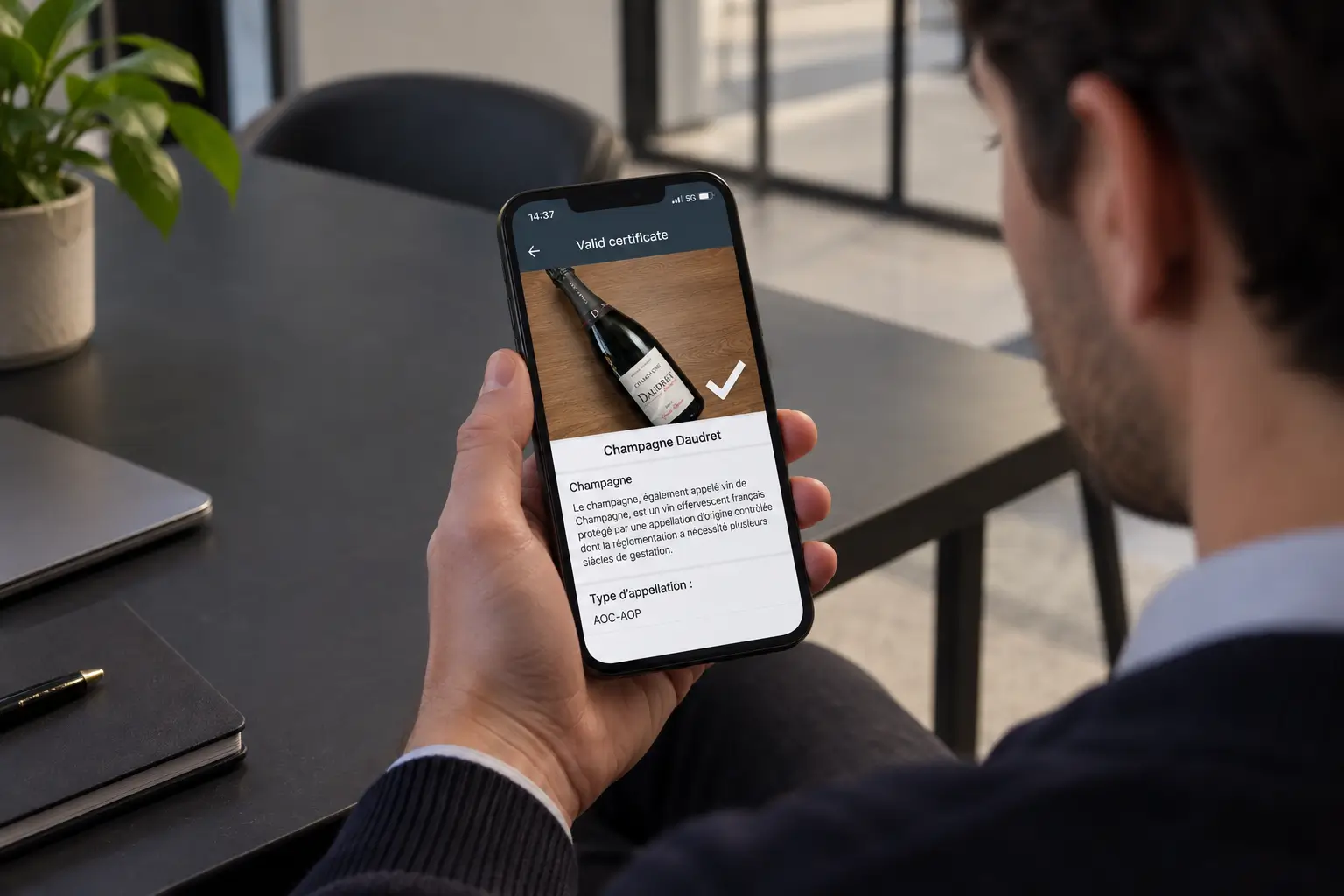 Bottle of champagne authenticated by Cypheme webapp