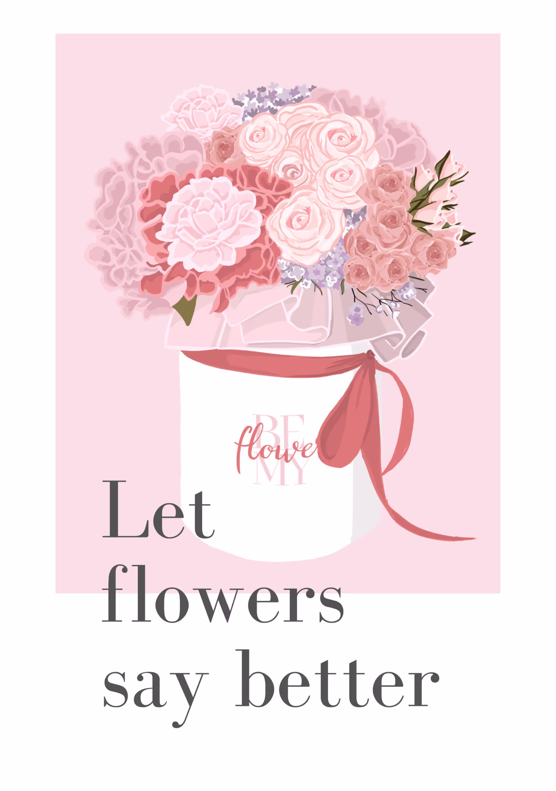 Kartka firmowa Be My Flower z motywem bukietu w pudełku – dodatek do zamówienia online