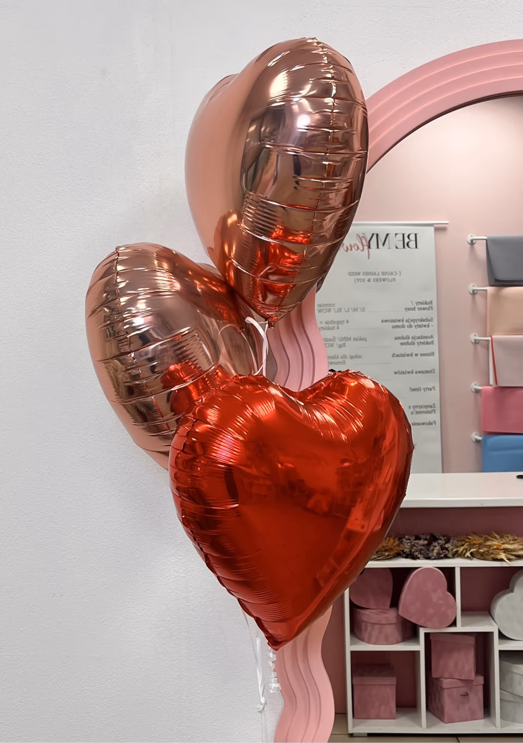 Zestaw 3 lateksowych balonów w kształcie serca – różowe balony Be My Flower Wrocław – dodatek do kwiatów lub prezentu