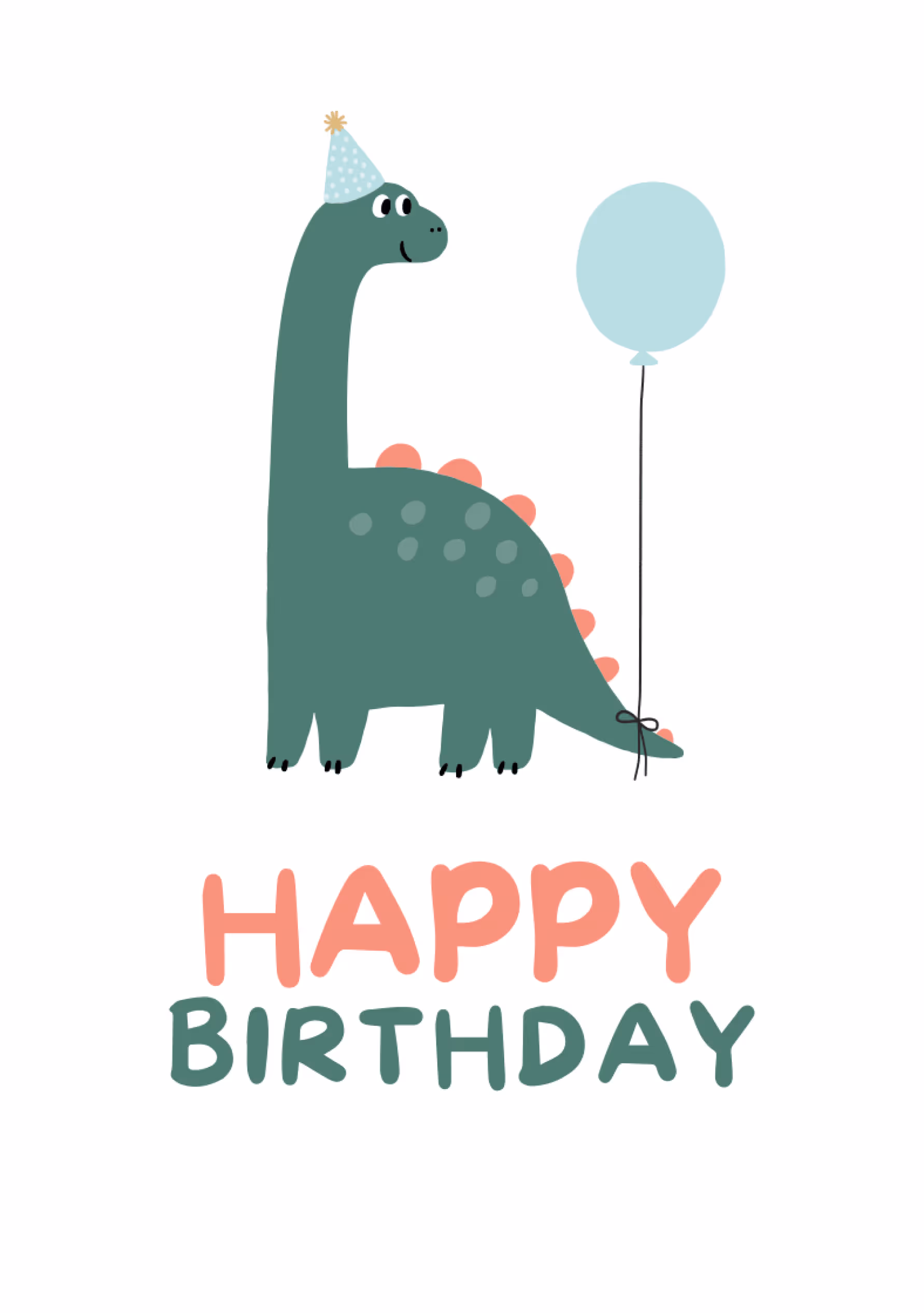 Kartka urodzinowa „Dino Birthday” z uroczym dinozaurem i balonikiem. Idealna dla dzieci oraz fanów dinozaurów. Kolorowa, radosna i idealna jako dodatek do prezentu.