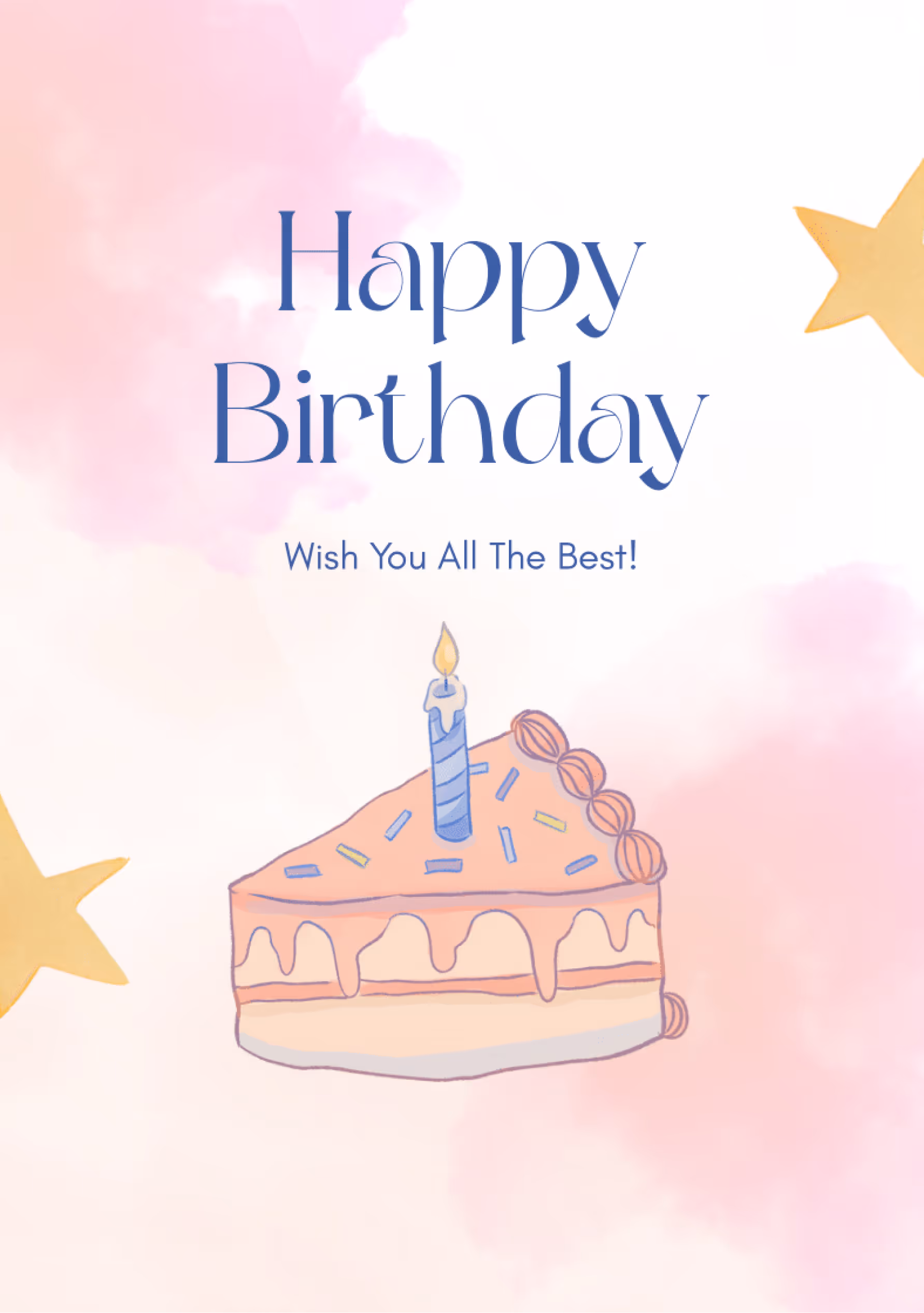 Elegancka kartka „Birthday Wishes – Złota Gwiazda” z pastelowym tortem i delikatnym tłem. Idealna, aby przekazać najcieplejsze życzenia. Doskonała do bukietów z kolekcji premium.