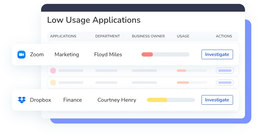 Image of CloudEagle's low usage applications module