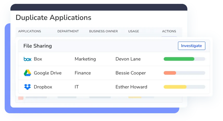 Image of CloudEagle's duplicate SaaS apps