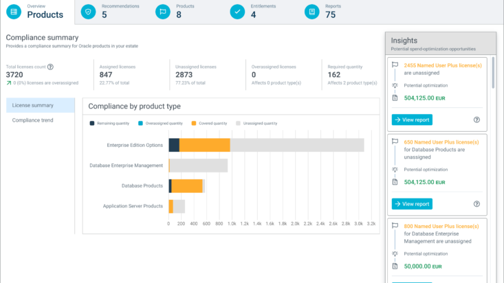 Snow SaaS license manager layout