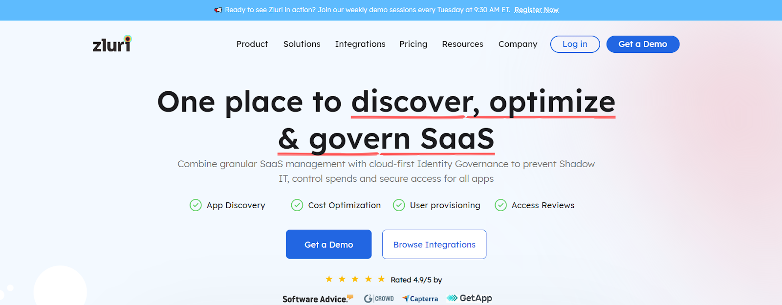 Zluri SaaS license manager layout