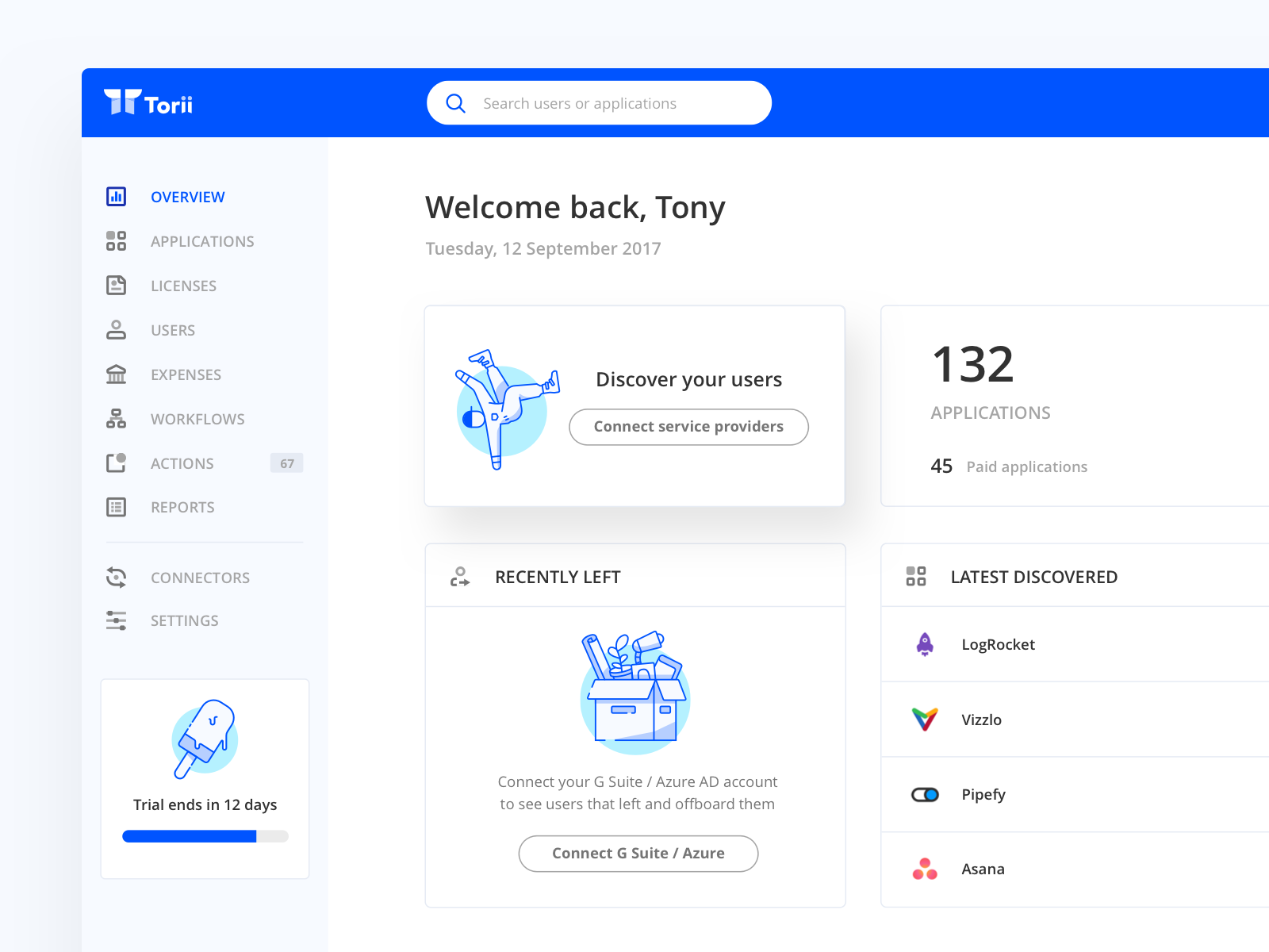 Image of Torii's dashboard