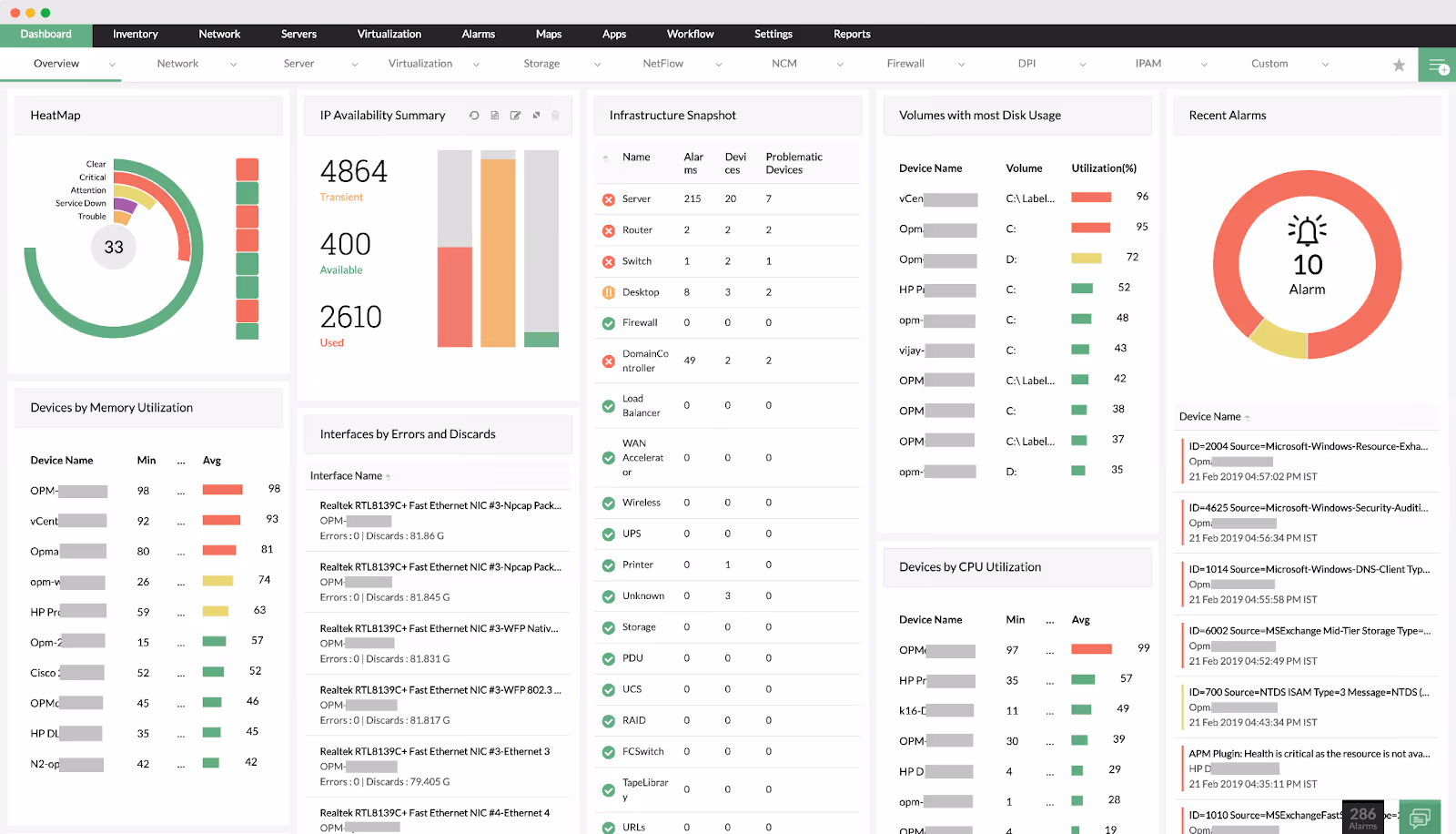 ManageEngine OpManager Dashboard