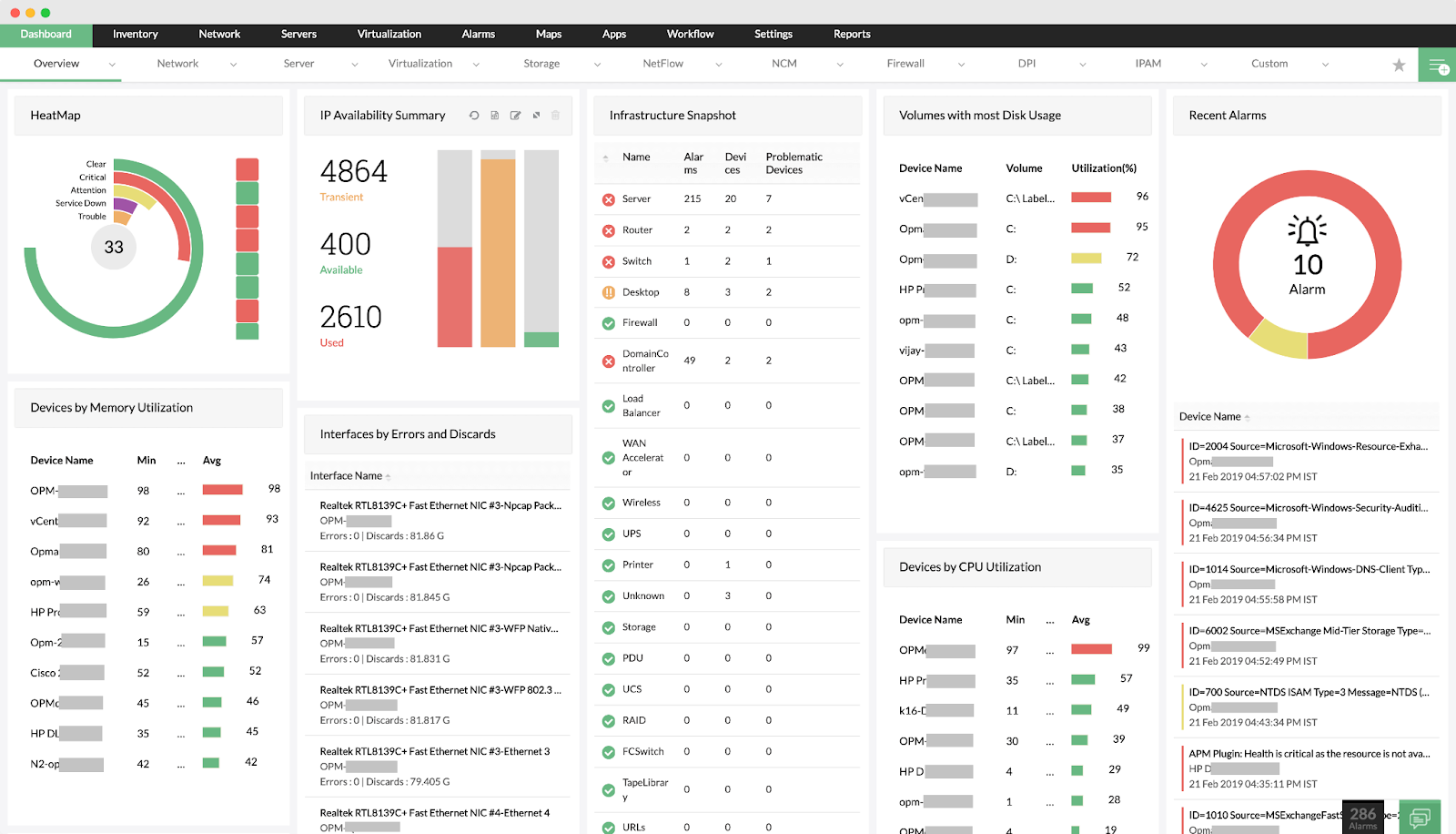 ManageEngine OpManager Dashboard