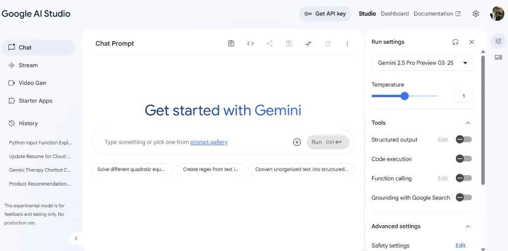 AI tools for productivity - Gemini AI dashboard