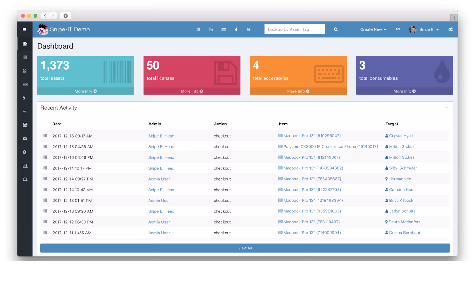 AssetSonar Alternatives - Snipe-IT Dashboard