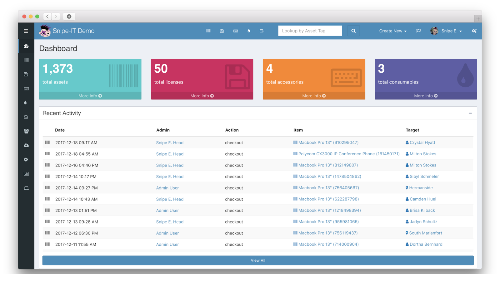 AssetSonar Alternatives - Snipe-IT Dashboard