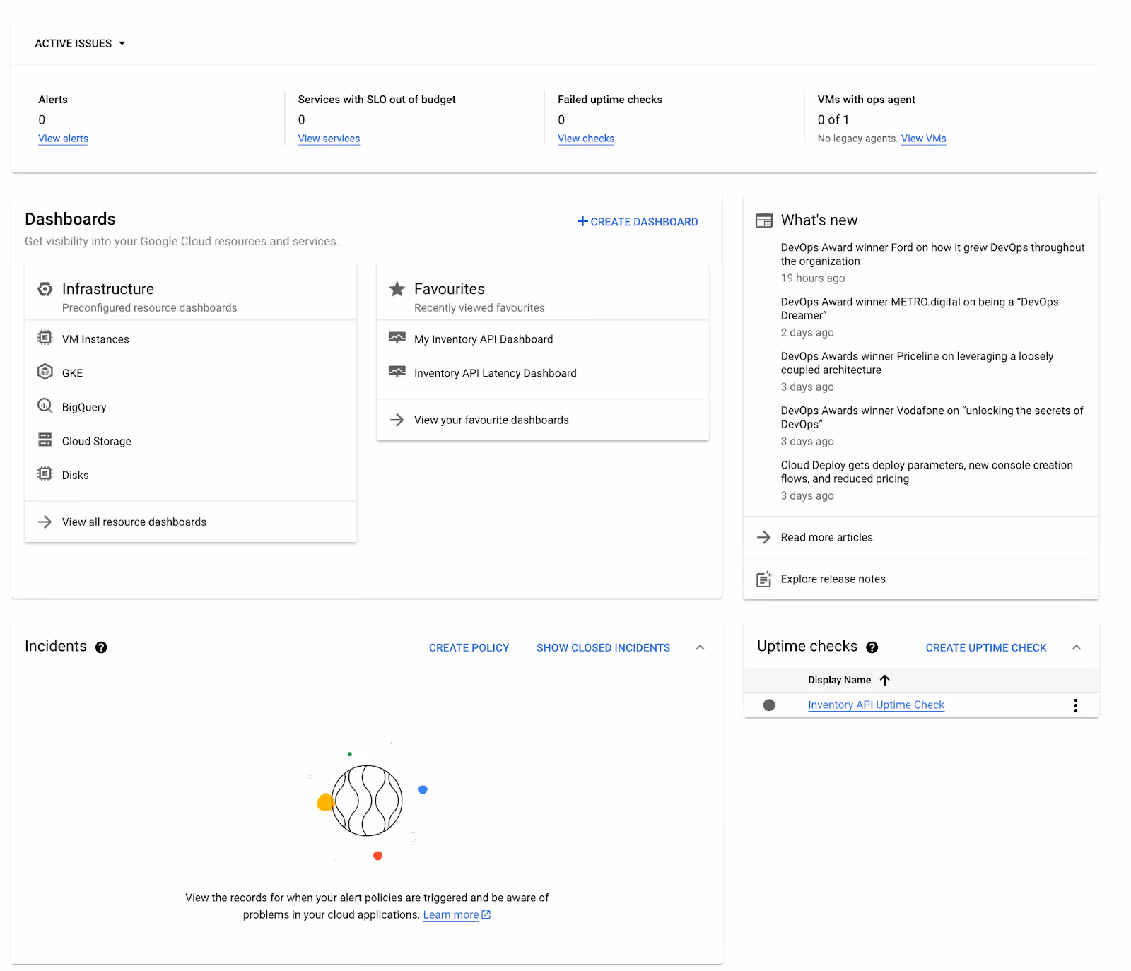 Image of Cloud Infrastructure monitoring platforms - Google Cloud Operations Suite ddashboard