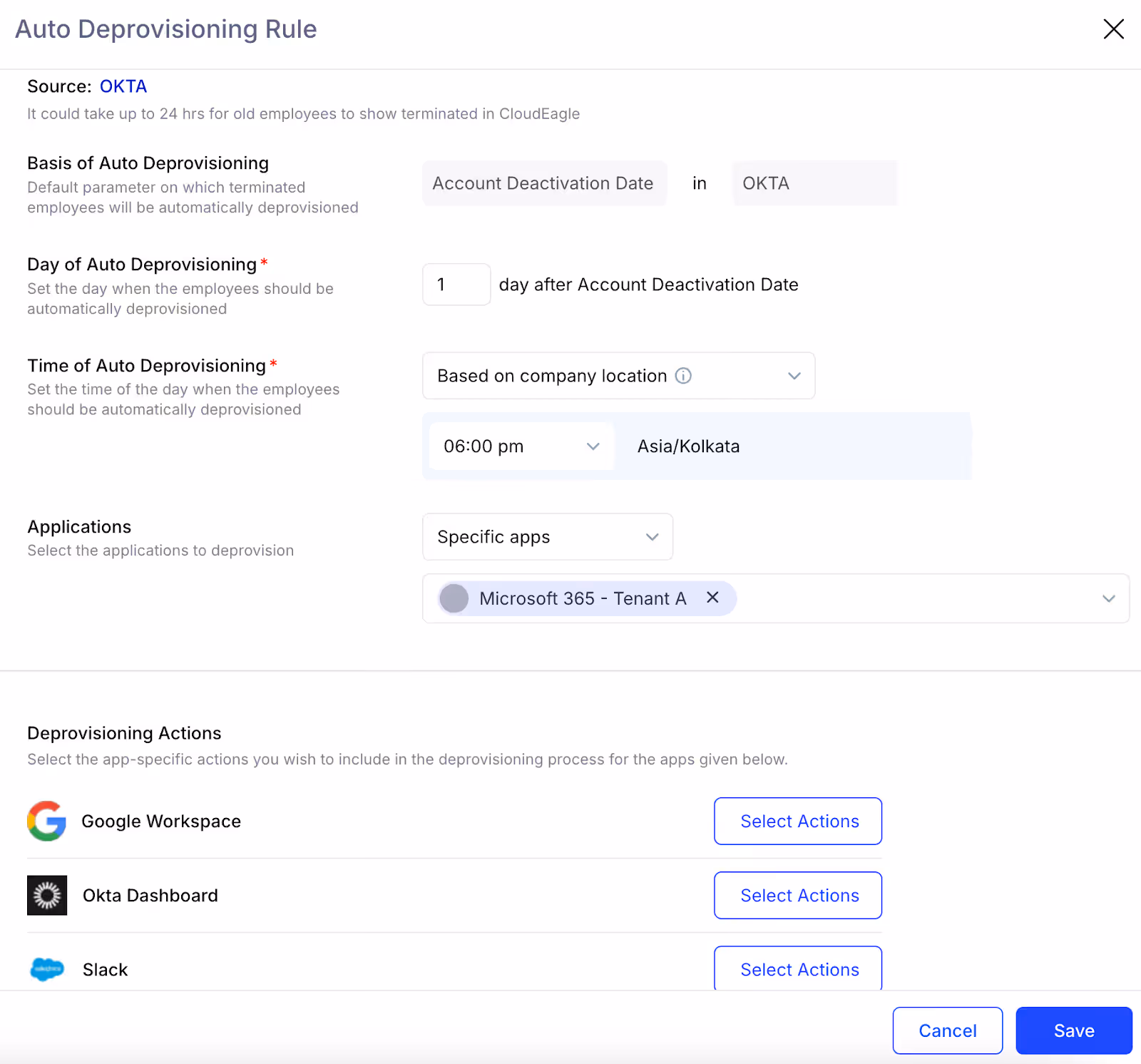 Select the conditions for auto-deprovisioning