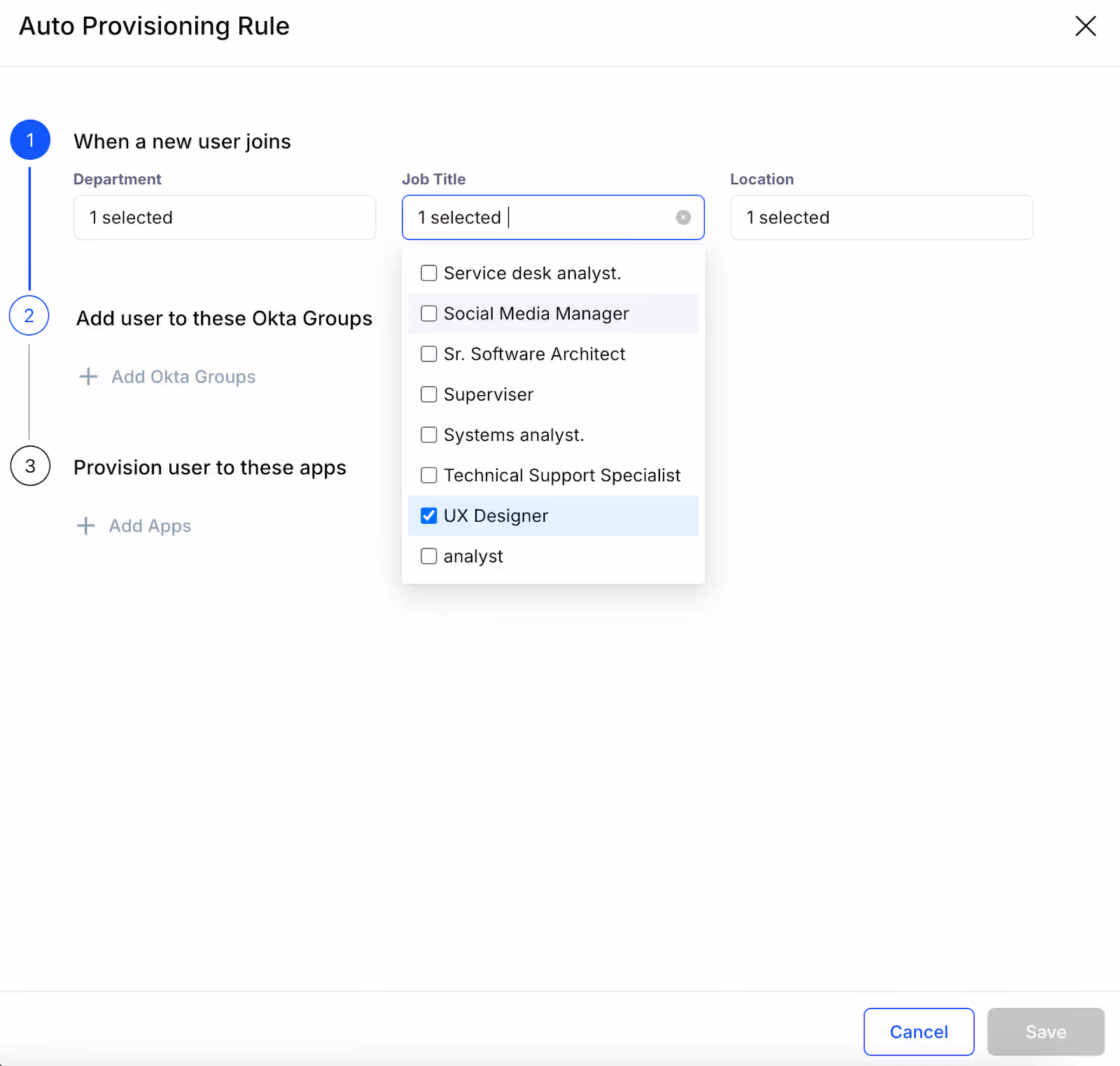 Auto provisioning rules