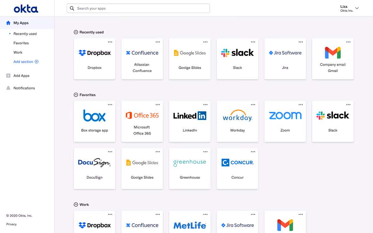 Okta Dashbord