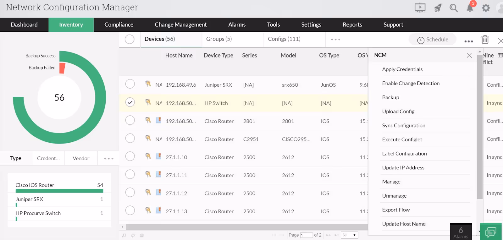 ManageEngine Network Configuration Manager Dashboard