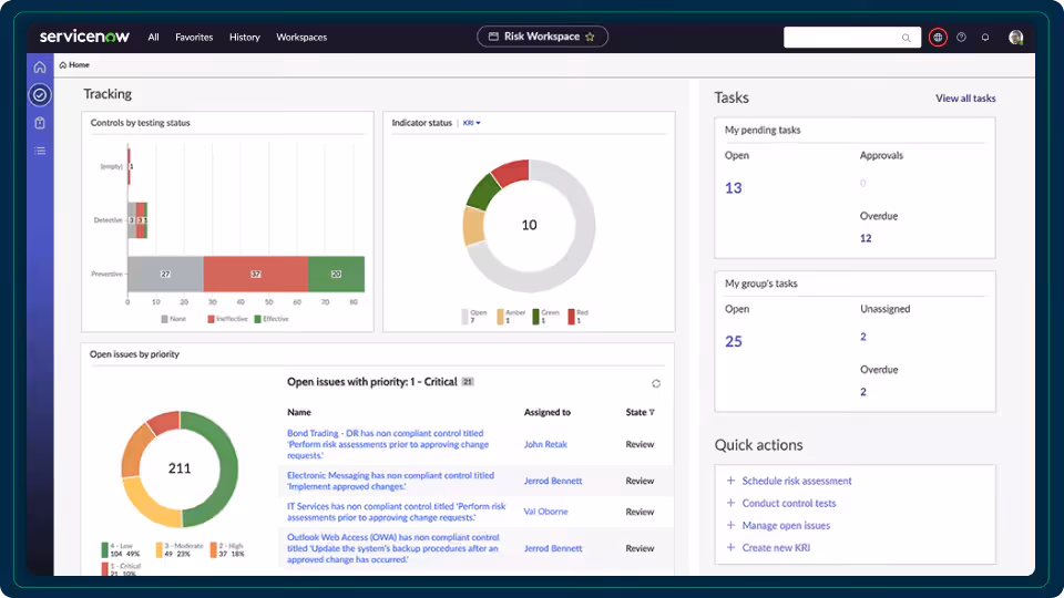 ServdiceNow Risk Management Dashboar