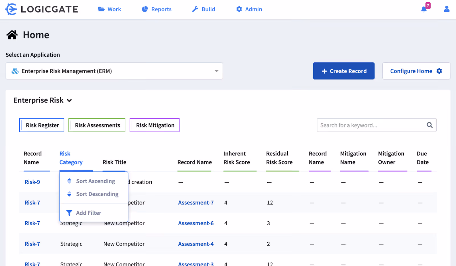 LogicGate Risk Cloud Dashboard