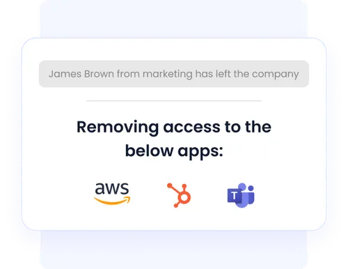 CloudEagle automated offboarding alert showing removal of user access from AWS, HubSpot, and Microsoft Teams after an employee exit.