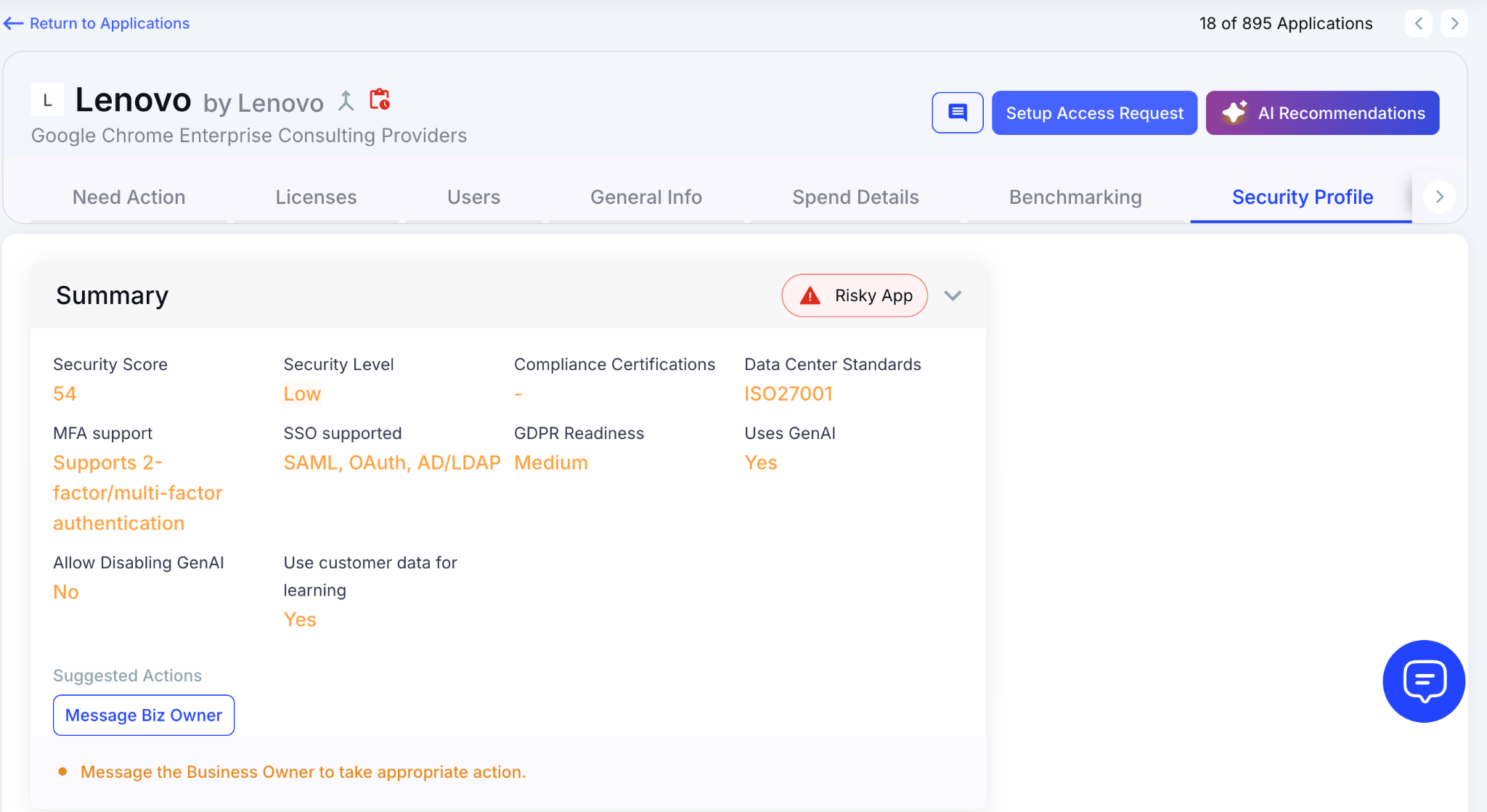 cloudeagle's application security profile provides a full report