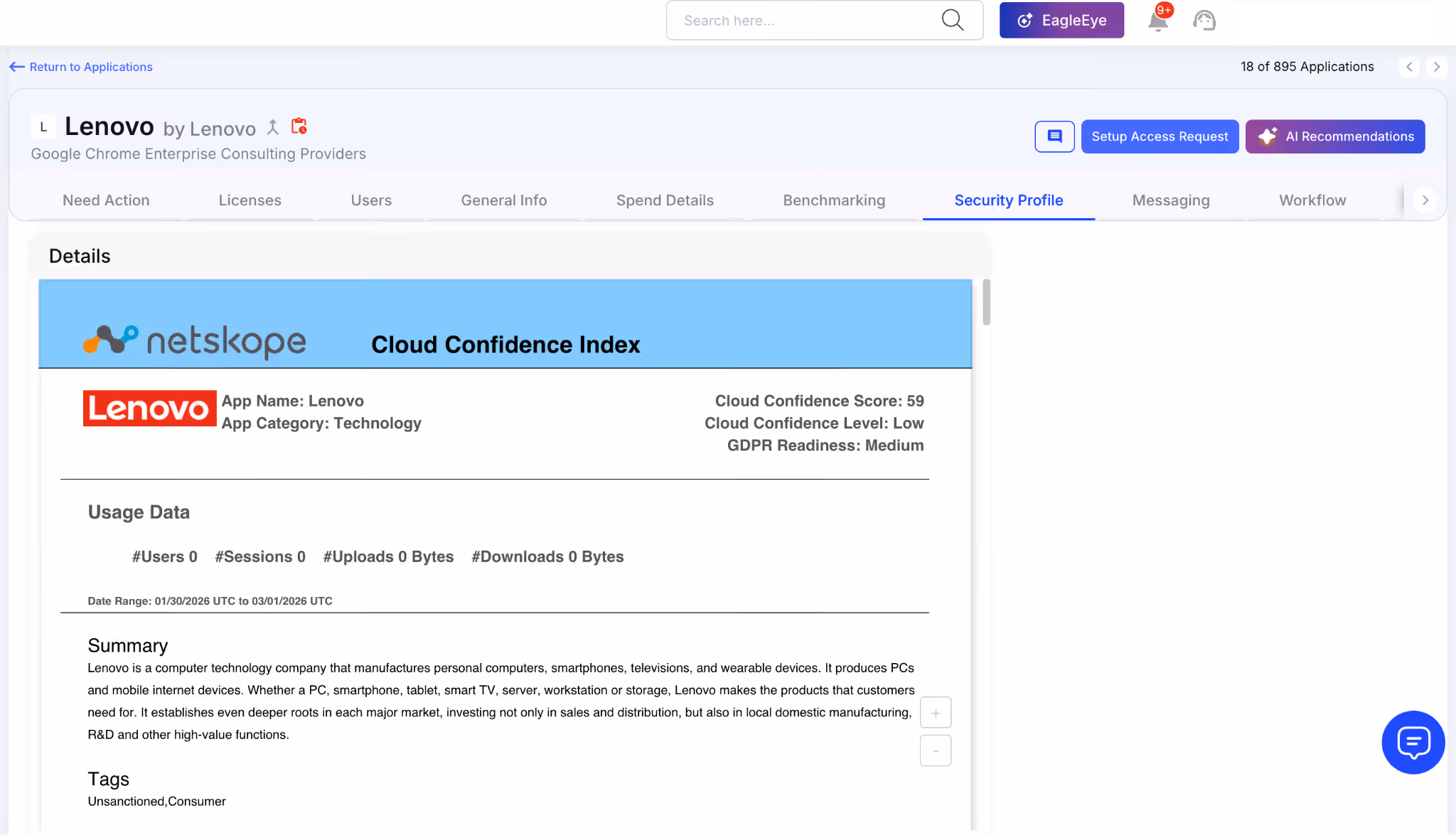 cloudeagle lets team download the netskope security reports