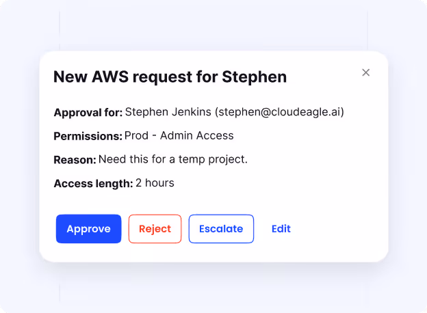  CloudEagle time-based access controls showing temporary elevated permissions set to expire automatically when project or contractor work ends