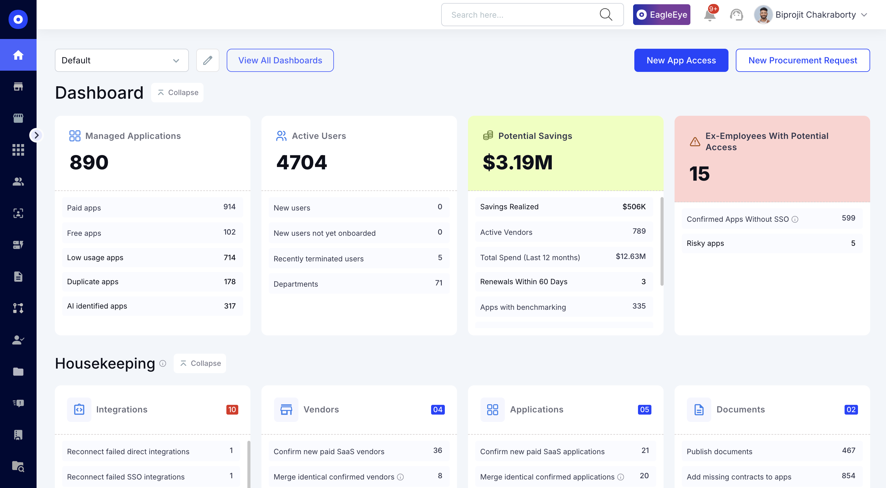 cloudeagle dashboard showing all apps