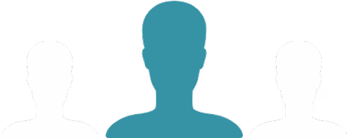 Three human head silhouettes side by side with the center one in teal and the others in white.