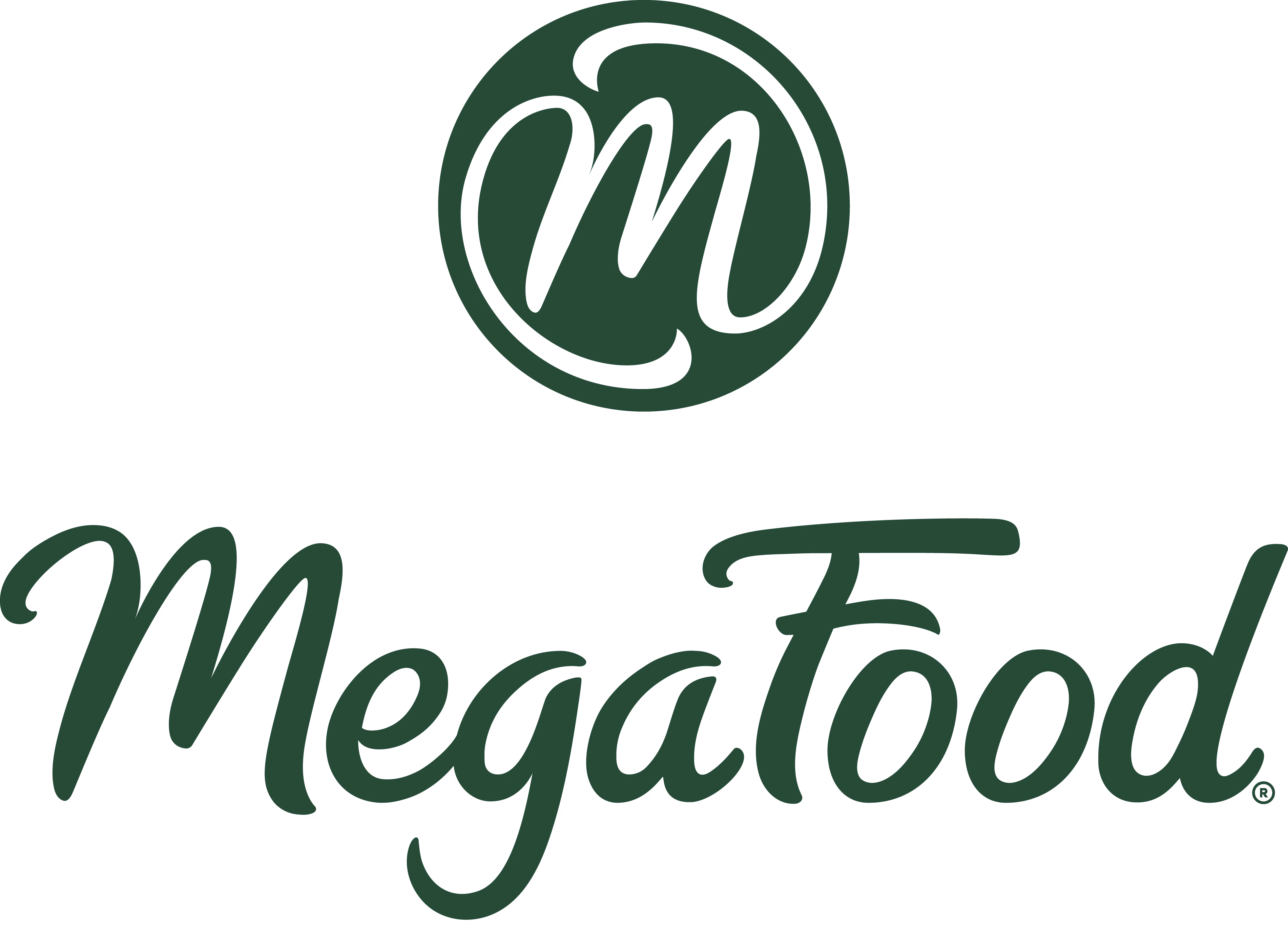 MegaFood brand logo with stylized letter M inside a circle above the word MegaFood.