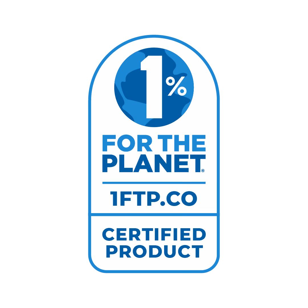 1% For The Planet certified product logo with a globe and web address 1FTP.co.