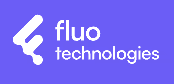Fluo Technologies logo with stylized F icon on a purple background.