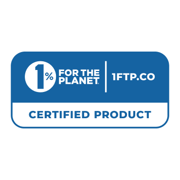 1% For The Planet certified product logo with website 1FTP.CO in blue and black.