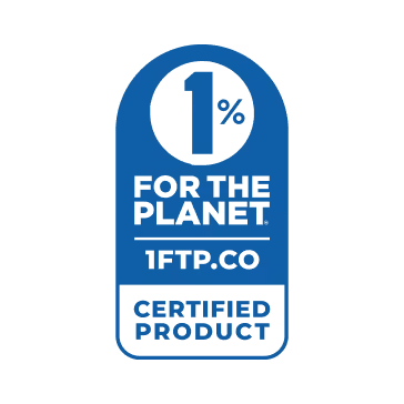1% for the Planet certified product blue badge logo.