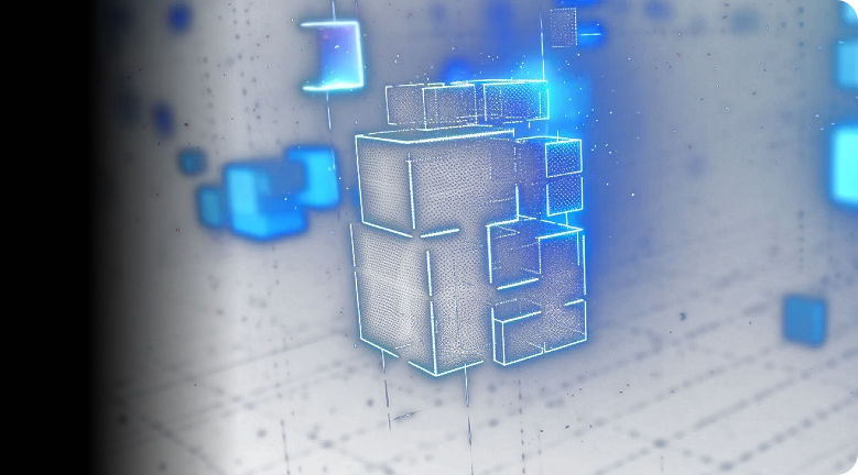 An abstract image of a building in the dark.